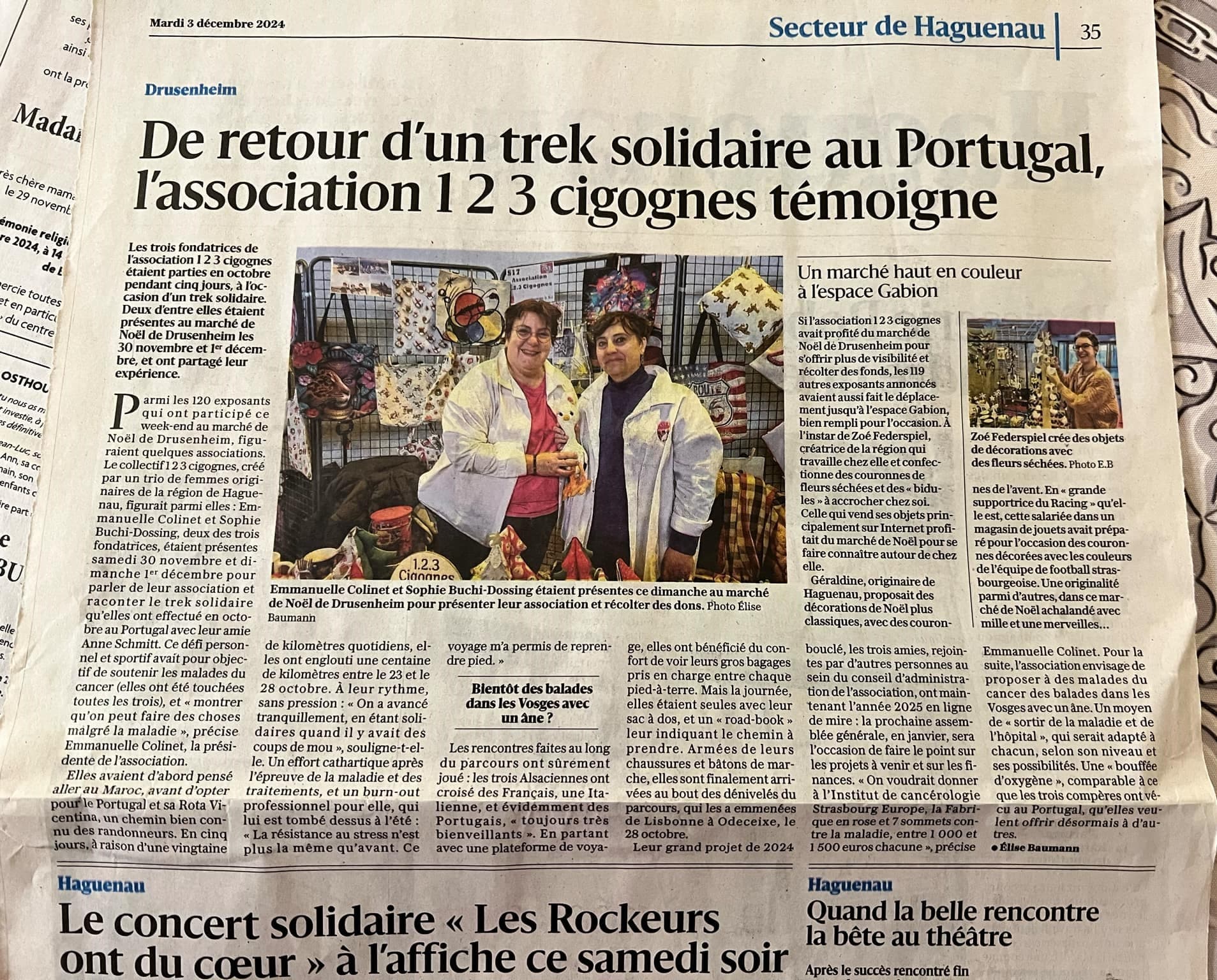 Article Dernières Nouvelles d'Alsace (DNA) : De retour d'un trek solidaire au Portugal, l'association 1 2 3 cigognes témoigne