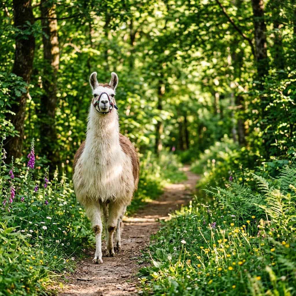 Un lama amical en balade nature